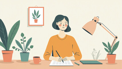 Fototapeta premium She works from her home daily without an office distraction.