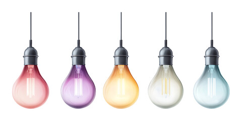neon light bulbs set against a transparent background for futuristic design, creative branding, and modern lighting concepts