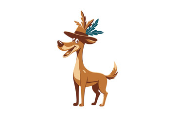 Cheerful Cartoon Dog with Feathered Hat