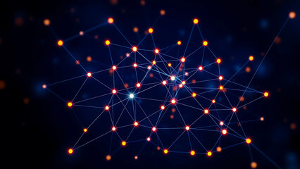 Fototapeta premium Digital abstract network with glowing connected nodes and lines, representing futuristic technology, data communication, and connectivity