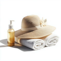Spa Essentials with Towel, Hat, and Lotion Bottle