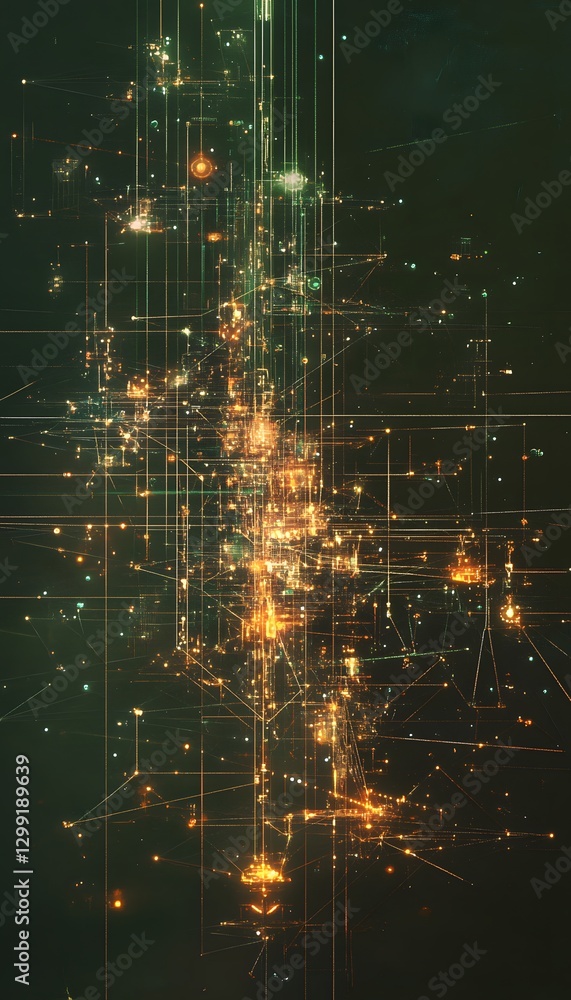 Poster a complex digital network displaying lines points and connections
