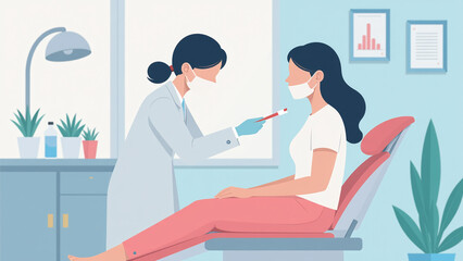 Woman visits a dentist in a medical clinic every few months for regular checkups and cleanings.