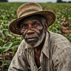 Elderly African farmer resting in a field.