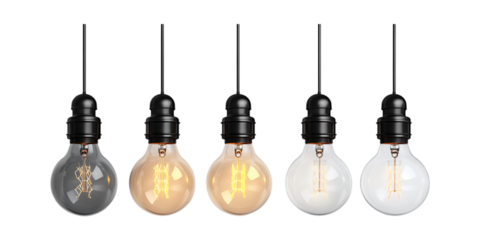 Modern pendant lights against a transparent background for interior and architectural design projects.