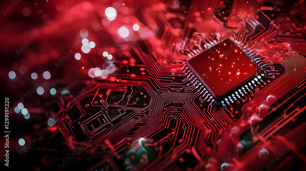 Poster abstract red circuit board microchip electronic technology background