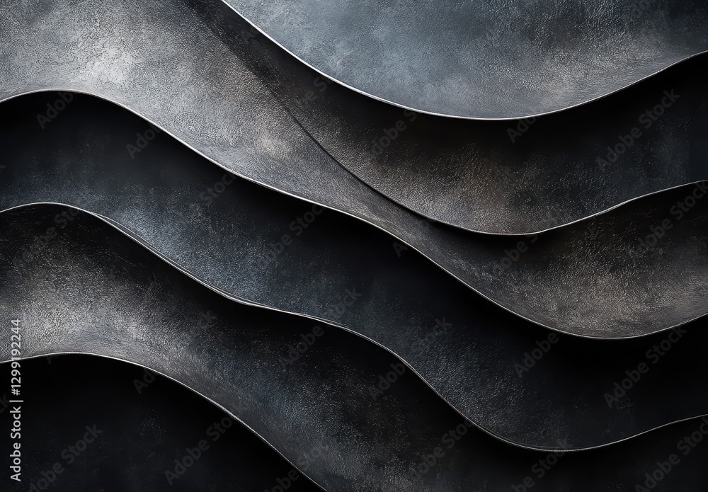 Poster Abstract dark wave pattern with smooth metallic texture and dynamic lines creating an artistic background for design and creative projects