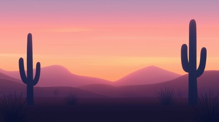 Serene desert landscape with cacti at sunset: tranquil southwestern horizon