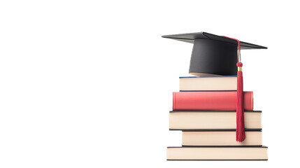 Graduation ceremony cap and books academic life education studio close-up success concept