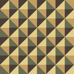Obraz premium A geometric seamless pattern with brown, olive, and beige triangles and squares creating an earthy design.