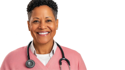 Friendly doctor portrait healthcare setting professional image isolated environment warm atmosphere positive vibe
