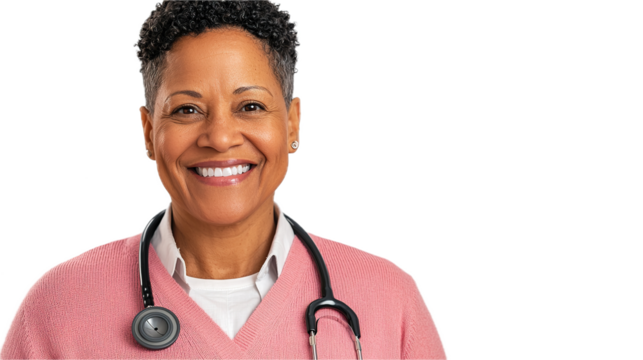 Friendly doctor portrait healthcare setting professional image isolated environment warm atmosphere positive vibe