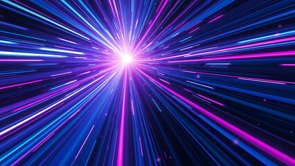 Futuristic burst of radiant purple and blue light beams creating an energetic, sci-fi tunnel effect, perfect for space, technology, or digital projects