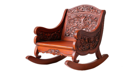 Artisanal wooden rocking chair handcrafted in thailand unique furniture design rustic aesthetic isolated view