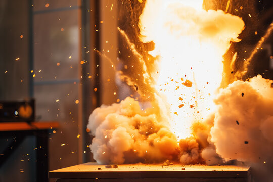 Intense explosion with smoke and fire in an industrial setting