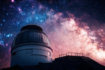 futuristic space observatory studying a distant galaxy, showcasing the advanced telescope and stellar patterns in the night sky
