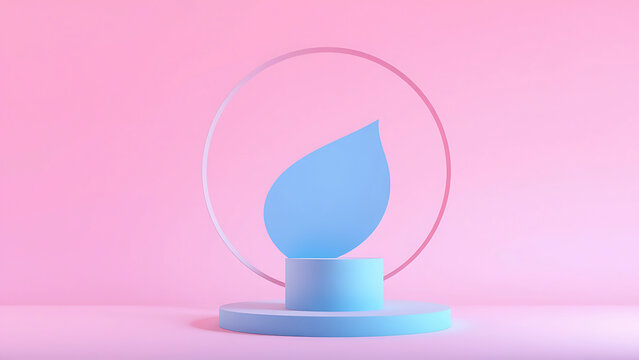 Minimalist pink background with a modern blue leaf icon, perfect for eco-friendly branding, design concepts, nature-inspired logos, and sustainable business.