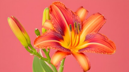 Fototapeta premium Stunning Orange Daylily Flower Bloom Closeup Macro Shot