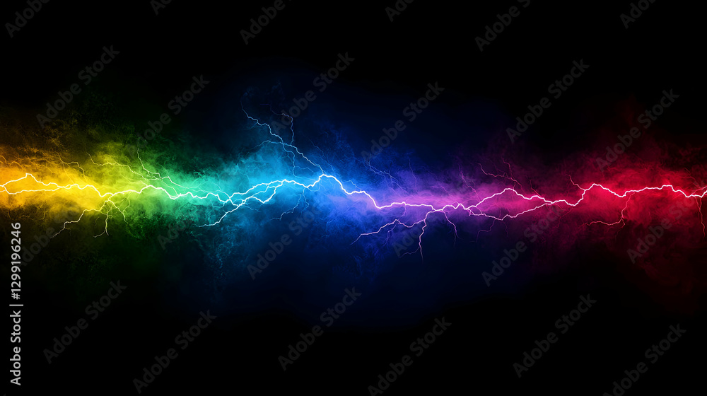 Poster abstract colorful particle wave displaying bright light against black background