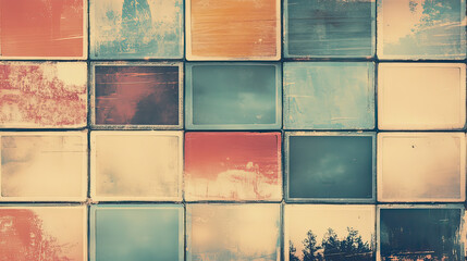 Abstract wall with many colors including Square patterns with paint. Decorative surface with vintage look. Wall with weathered colors. AI Generative