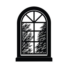 A window with leaves isolated on white background