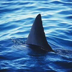 Fototapeta premium Predator shark fin emerging from sea photo