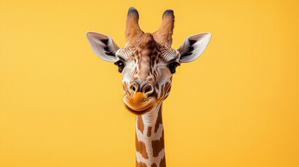 Giraffe against yellow background