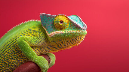 Obraz premium Chameleon on a red background