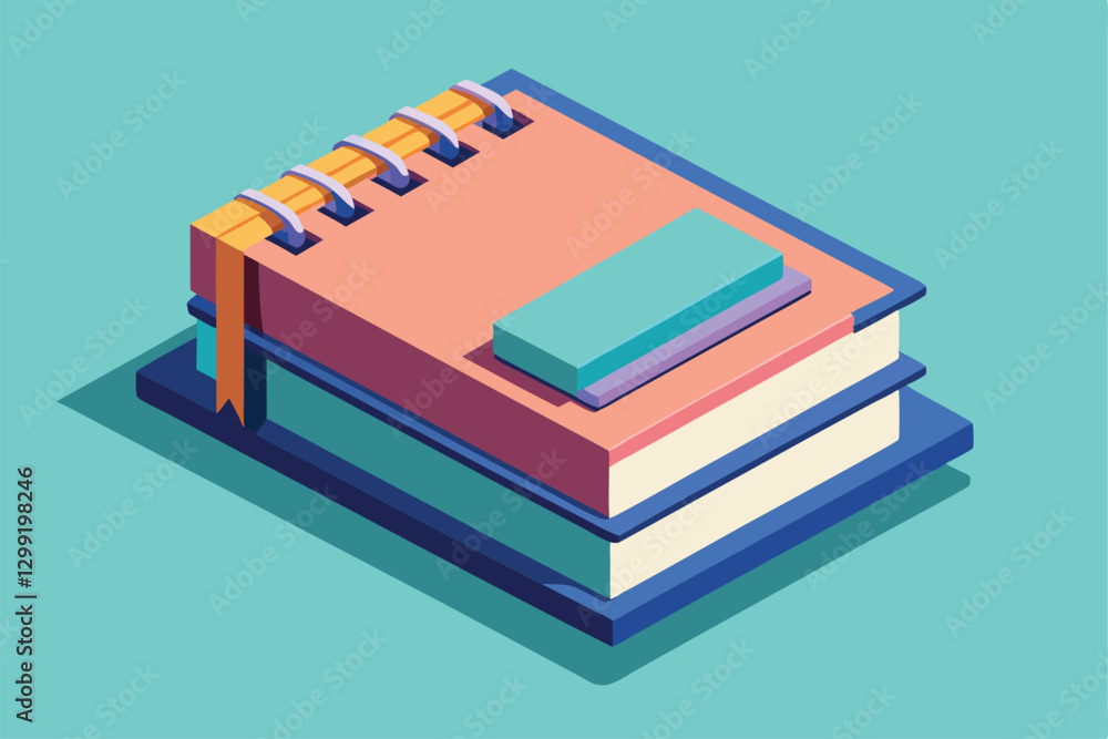 Poster a vibrant isometric notebook design showcases a customizable layout with a unique color palette and 