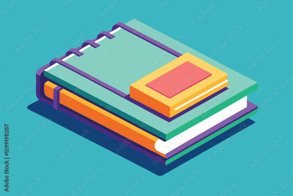 Aufkleber a visually striking isometric illustration featuring a stack of colorful notebooks with customizable