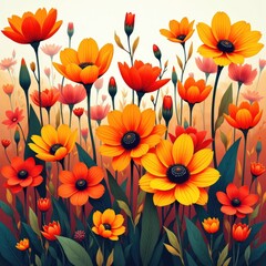 Fototapeta premium Colorful flower bouquet with orange and yellow blooms against soft pastel background