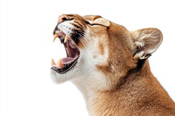 Obraz premium Portrait of cougar roar isolated on white background