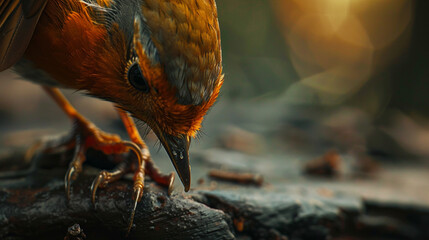 A highly detailed close up of a robin's sharp claws gripping a branch.