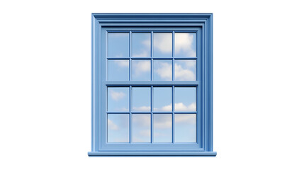 Blue window frame view of sky and clouds,