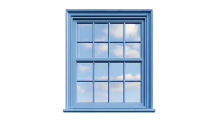 Blue window frame view of sky and clouds,