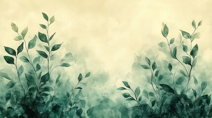 Serene Watercolor Botanical Painting: Tranquil Green Foliage