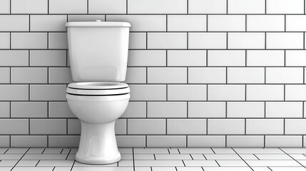 White Toilet in Tiled Bathroom Interior