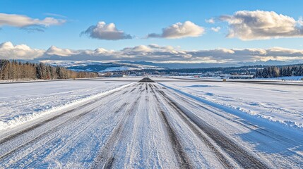 Obraz premium Wide Angle Shot of Snow-Covered Airport Runway in 16K HDR