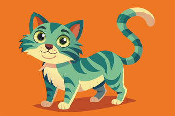Obraz premium A cheerful cat with green stripes plays joyfully on a bright orange background, exuding playfulness and fun, Silhouette of playful cat