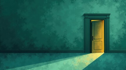 A stock illustration representing Social justice in Teal and dark green, with sharp contrasts and metaphors of Open doors and passports