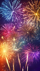 Beautiful vibrant fireworks explosions against the night sky display