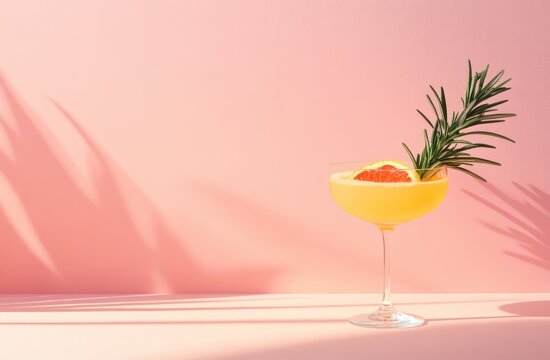 Pink background cocktail grapefruit rosemary summer drink