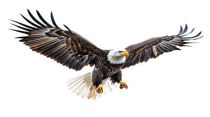 Fototapeta premium An American bald eagle flying on a transparent background, Generative AI