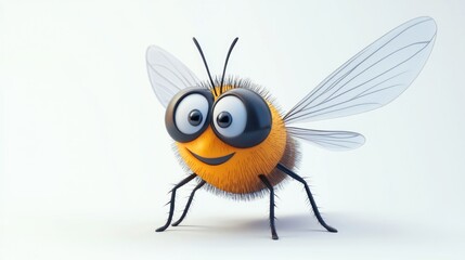 Obraz premium Happy cartoon bee flying, white background