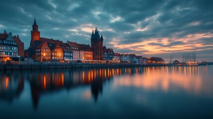 Fototapeta premium Old town of Gdansk at sunset, Poland. Long exposure.