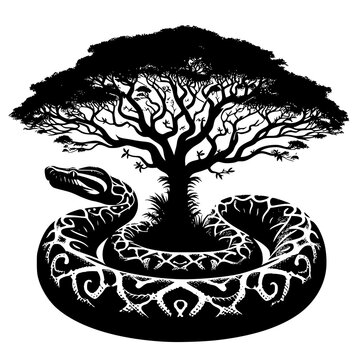 silhouette tropical tree and python