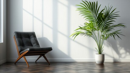 Modern Room with Chair and Palm Tree