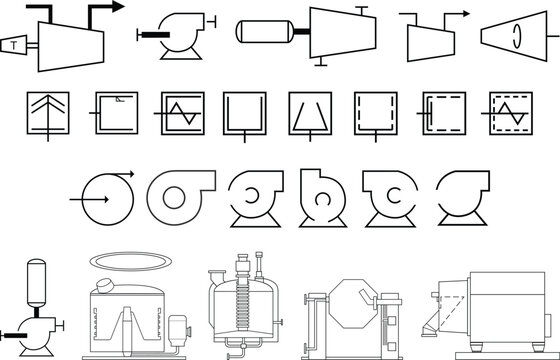 centrifuges centrifugal pump standard international symbol icon set electric electronic component equipment vector