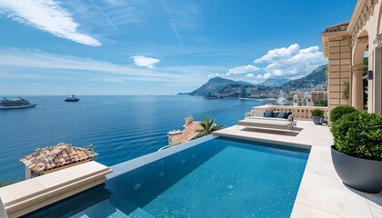 Obraz premium Luxury villa with swimming pool, view from the terrace