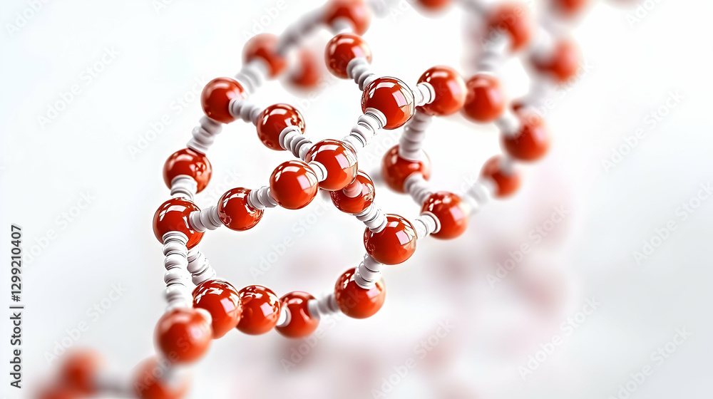 Poster red and white molecular structure displaying dna double helix against white background